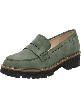 Womens Green Round Toe Lug Sole Slip On Comfortable Casual Dress Loafer Shoes